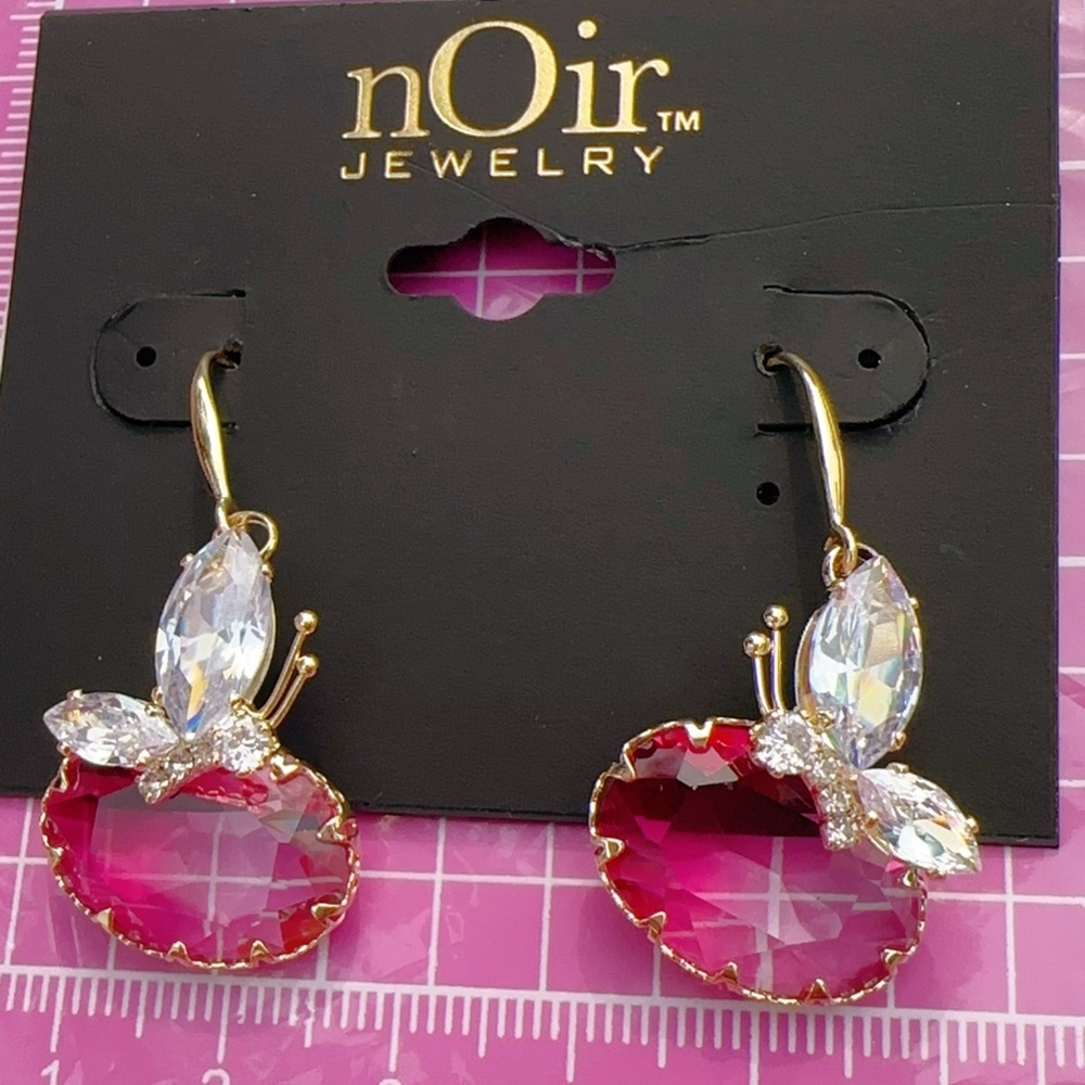 Noir crystal butterfly Gradient colorful drops earrings 925 sterling silver post